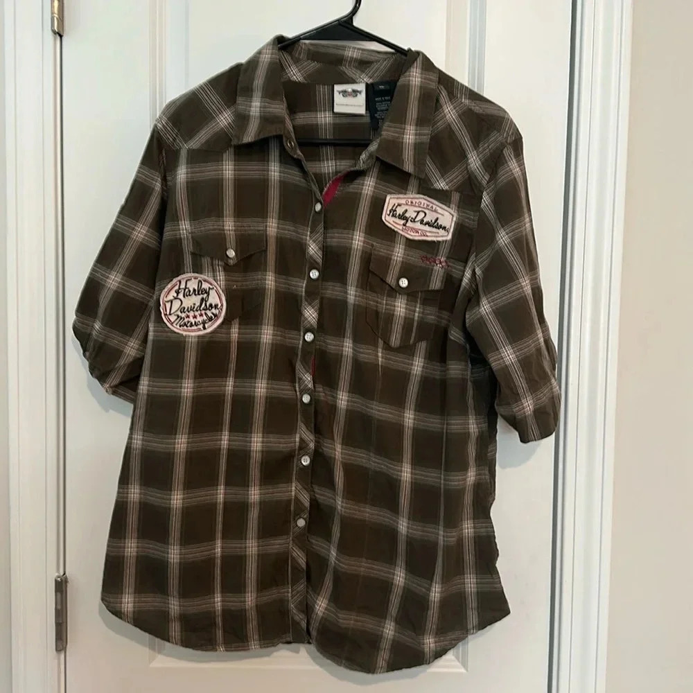 Womens Harley Davidson, garage shirt button up